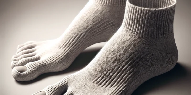 DALL·E 2024-06-07 11.02.19 - Create a photo-realistic image of a pair of toe socks. The socks should be made of soft, comfortable fabric and have individual compartments for each